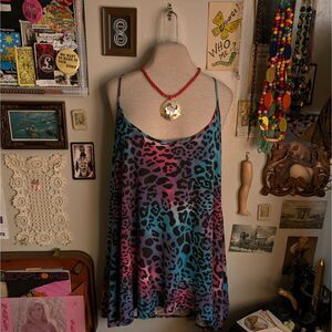 Y2K Animal Print Tank Top Women's One Size Blue Purple Ombre Flowy
